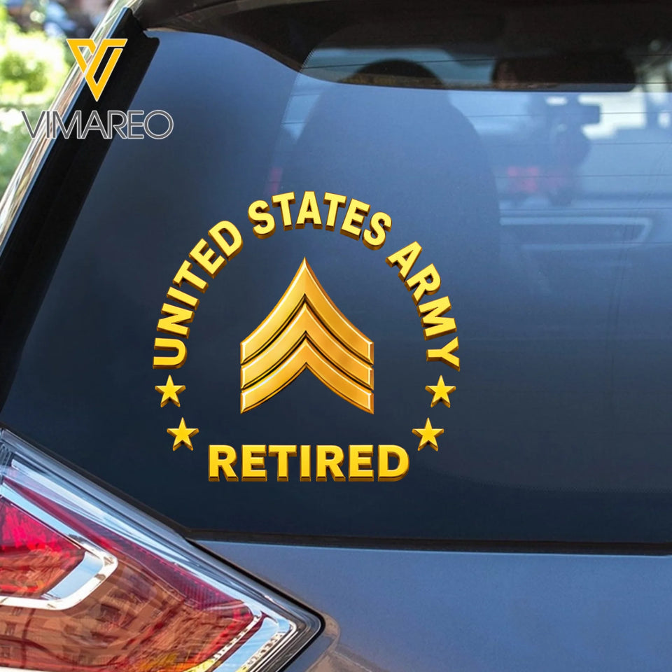 Personalized US Military Retired Custom Rank Car Decal Printed