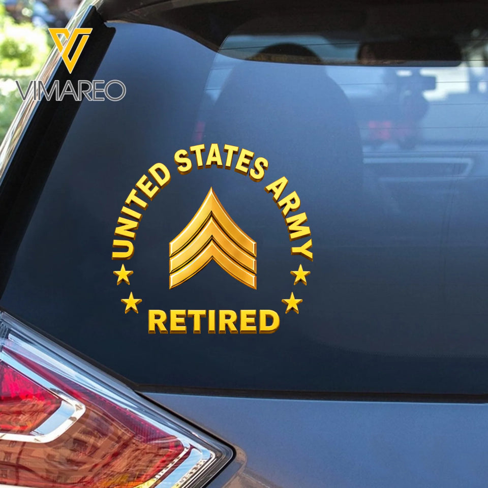 Personalized US Military Retired Custom Rank Car Decal Printed