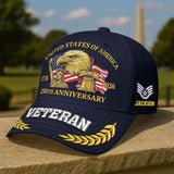 Personalized Premium America 250th Anniversary Embroidered US Veterans Hats C25032601, Gifts For U.S. Veterans, Gifts For Independence Day, Veterans Day.