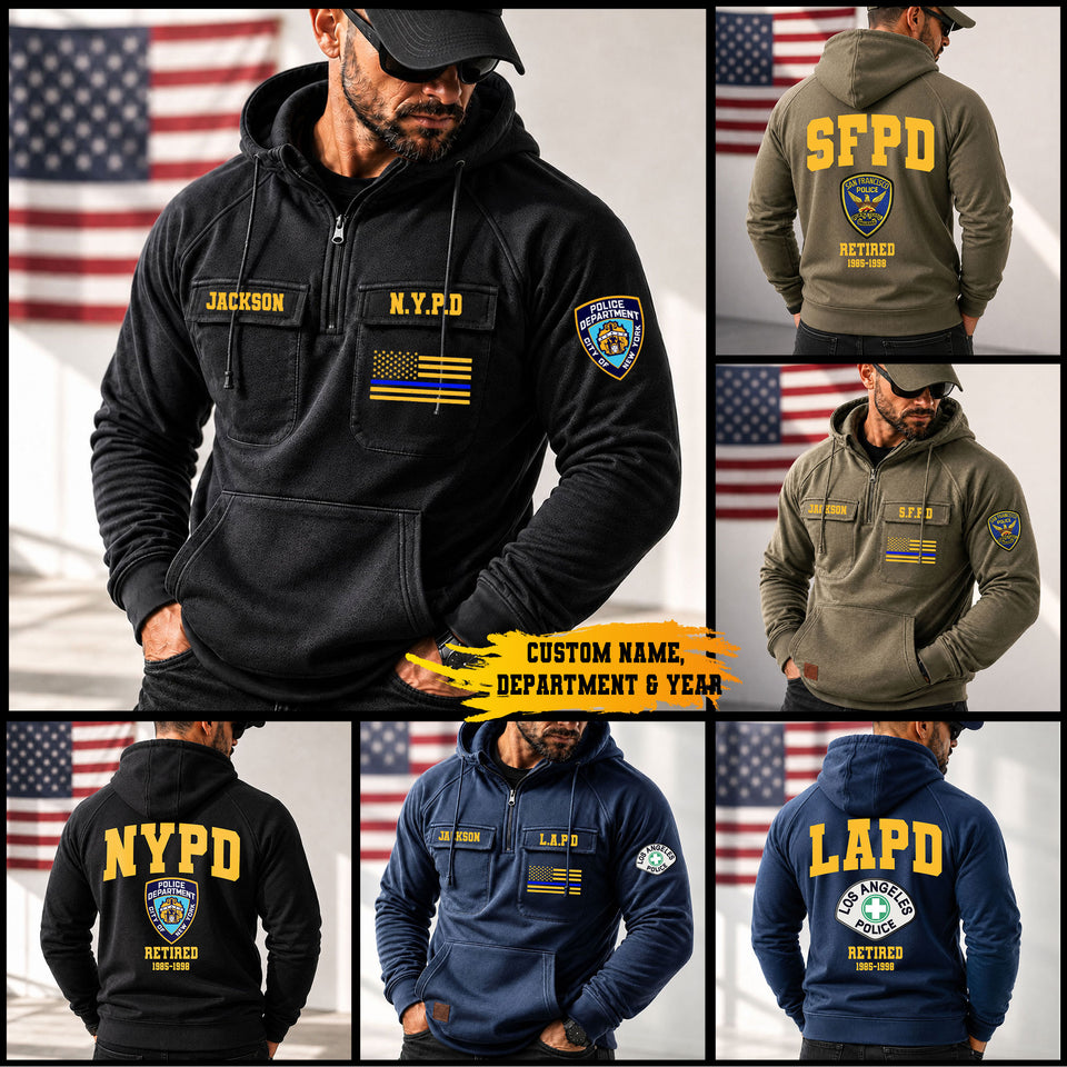 Personalized US Police Name, Dept & Year American Retro Hooded Sweatshirt Printed H1505