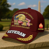Personalized Premium America 250th Anniversary Embroidered US Veterans Hats C25032601, Gifts For U.S. Veterans, Gifts For Independence Day, Veterans Day.