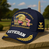 Personalized Premium America 250th Anniversary Embroidered US Veterans Hats C25032601, Gifts For U.S. Veterans, Gifts For Independence Day, Veterans Day.