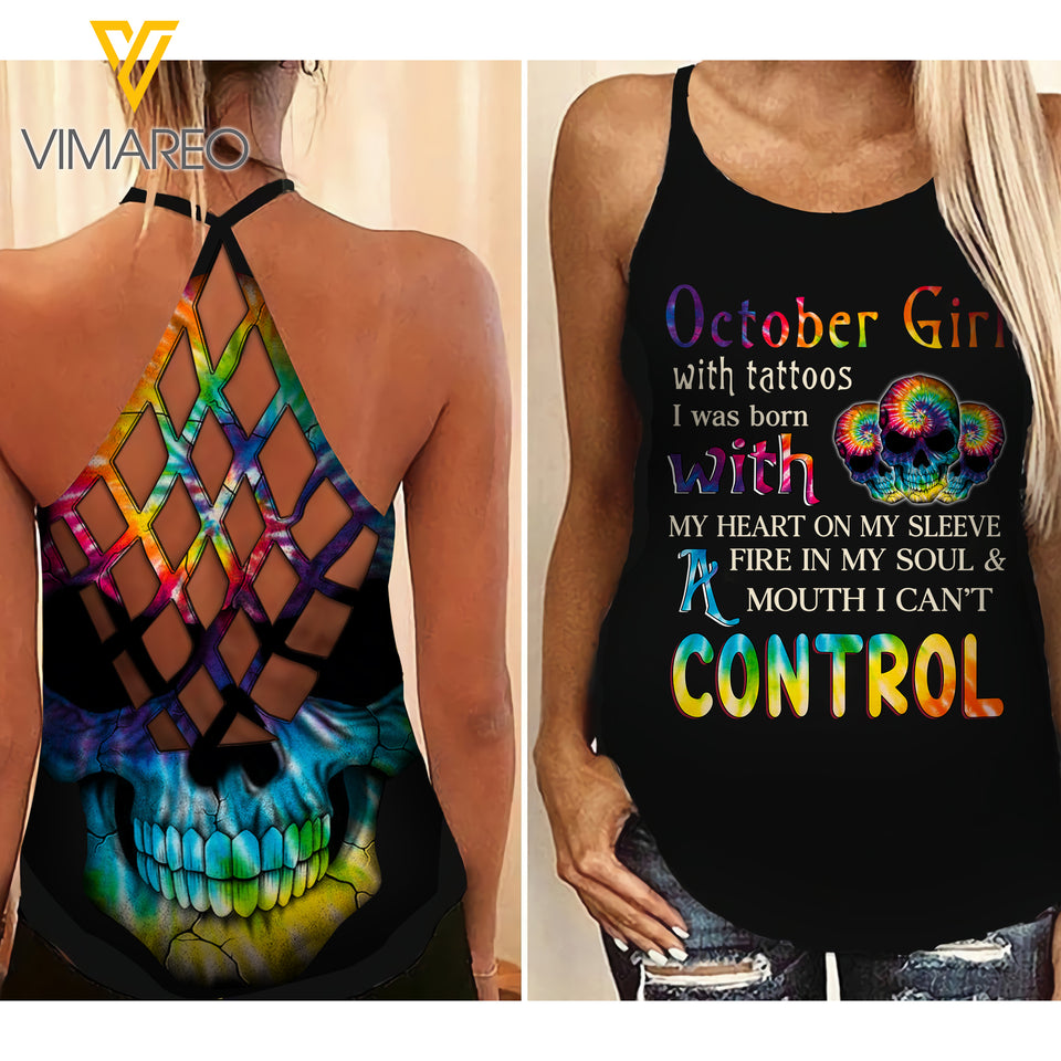 October Girl Criss-Cross Open Back Camisole Tank Top Legging SKTDCT