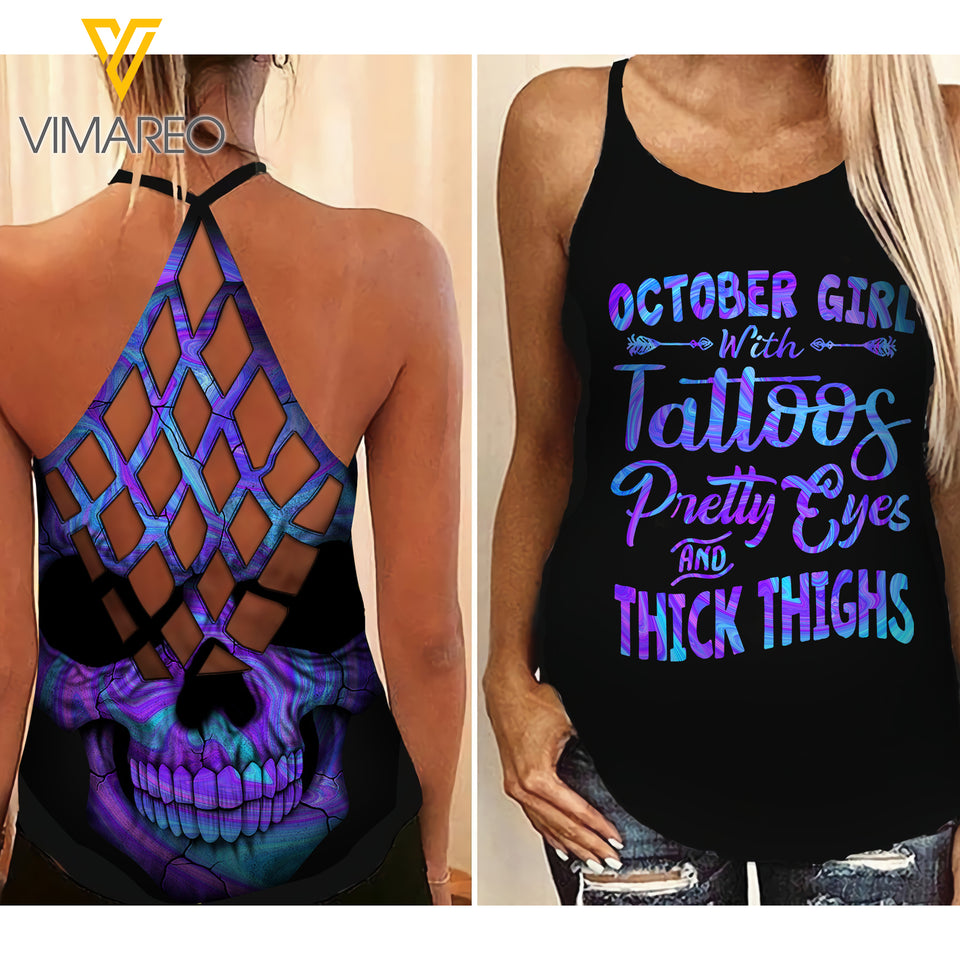 October Girl Criss-Cross Open Back Camisole Tank Top Legging XTPT