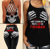 TAKEN HOT FIREMAN Criss-Cross Open Back Camisole Tank Top Legging TMT SKULL