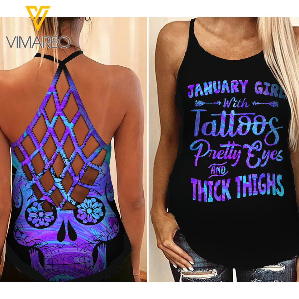 January Girl Criss-Cross Open Back Camisole Tank Top Legging SKTDSG