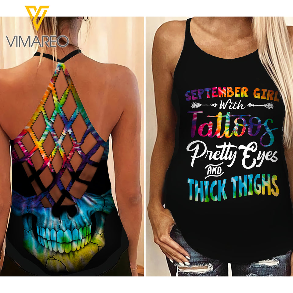 September Girl Criss-Cross Open Back Camisole Tank Top Legging TDTPT