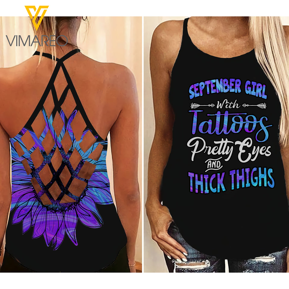 September Girl Criss-Cross Open Back Camisole Tank Top Legging GTPETT