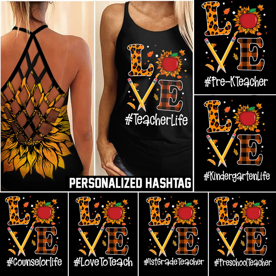 Teacher life personalized CRISS-CROSS OPEN BACK CAMISOLE TANK TOP