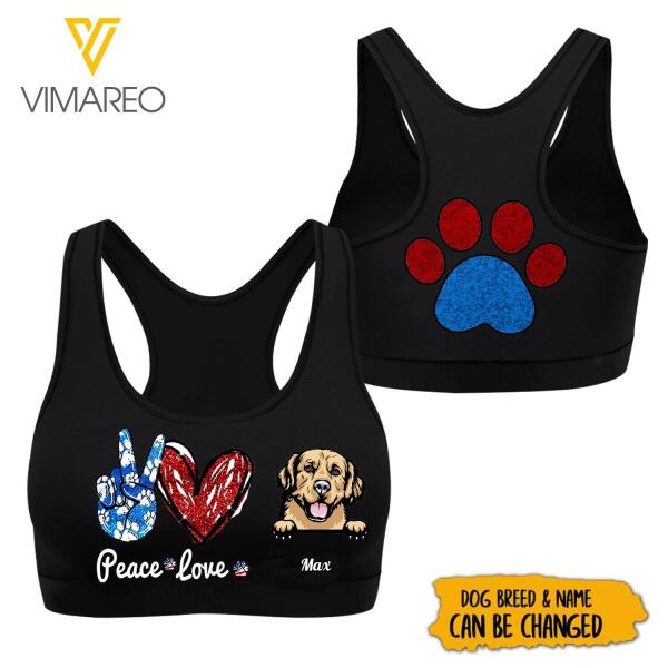 Customized Peace Love Dog 3D Printed Sport Bra NEYQ25