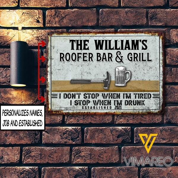 PERSONALIZED ROOFER BAR & GRILL PRINTED METAL SIGN JUE-LN28