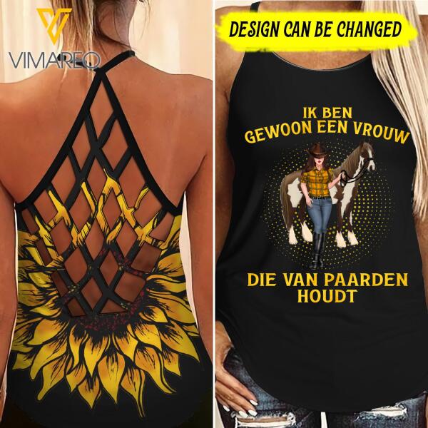 IK BEN GEWOON EEN VROUW DIE VAN PAARDEN HOUDT HORSE LOVE PERSONALIZED CRISS CROSS TANK