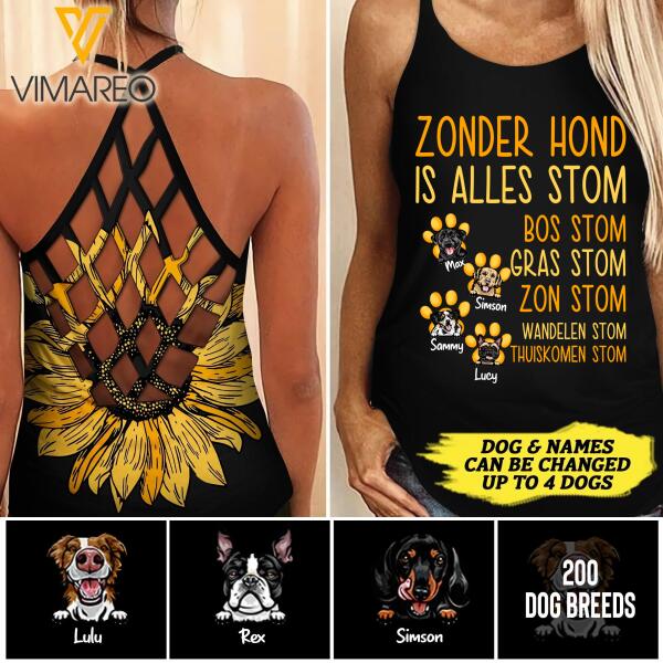 CUSTOMIZED DOG BREED SUNFLOWER DUTCH HOND CRISS CROSS TANK