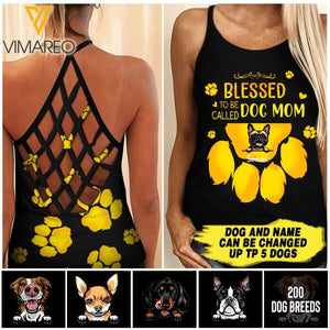 DOG MOM PERSONALIZED CRISS-CROSS OPEN BACK CAMISOLE TANK TOP