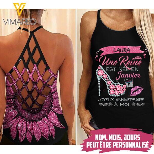 PERSONALIZED GIRL A QUEEN WAS BORN IN CRISS-CROSS OPEN BACK CAMISOLE TANK TOP 1407MQVH