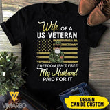 PERSONALIZED WIFE OF A VETERAN BLACK TSHIRT PRINTED