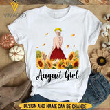 PERSONALIZED AUGUST GIRL SUNFLOWER WHITE TSHIRT PRINTED TNMA2907