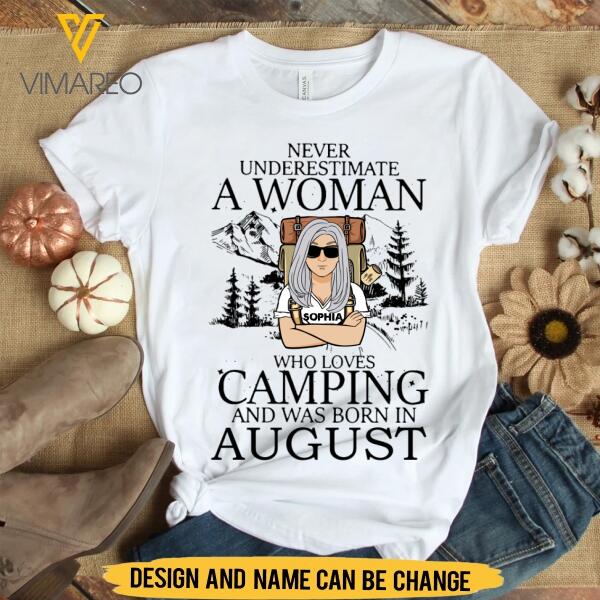 PERSONALIZED AUGUST CAMPING GIRL TSHIRT TNMA3007