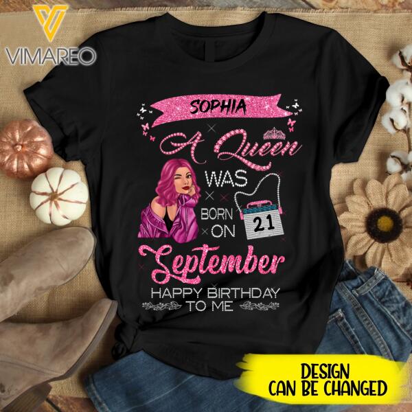 PERSONALIZED SEPTEMBER QUEEN DATE OF BIRTH BLACK TSHIRT TNTQ0308