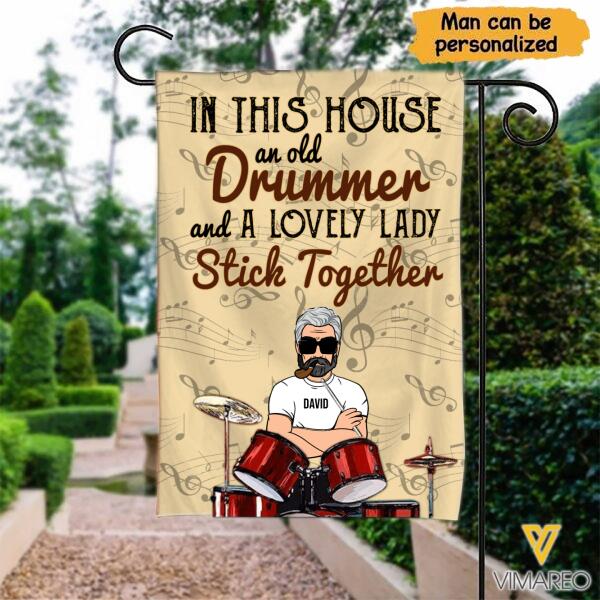 PERSONALIZED DRUMMER WITH A LOVELY LADY FLAG GARDEN TNTN1308