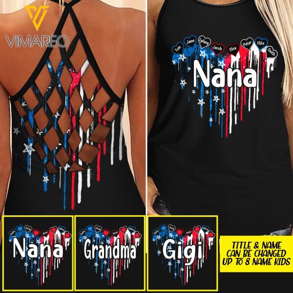PERSONALIZED NICKNAME NANA MIMI WITH KIDS CRISS CROSS TANK TNMA1608