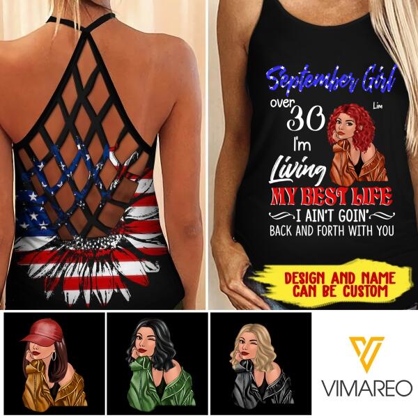 PERSONALIZED SEPTEMBER GIRL OVER 30 CRISS CROSS TANK TNMA