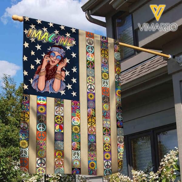PERSONALIZED HIPPIE GIRL IMAGINE HOUSE FLAG TNTQ2408