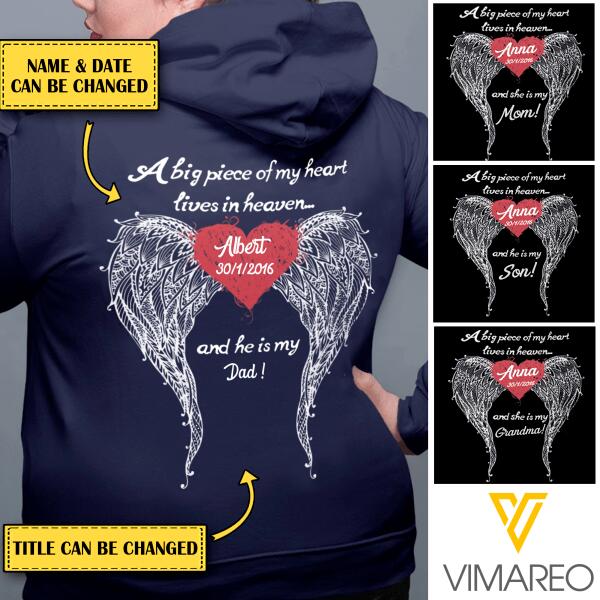 Personalized A Big Piece Of My heart Lives In Heaven... Hoodie Printed SEP-LN28