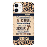 Personalized Never Underestimate A Girl Who Is Covered By The Blood Of Jesus And Was Born In November Phone Case OCT-DT11