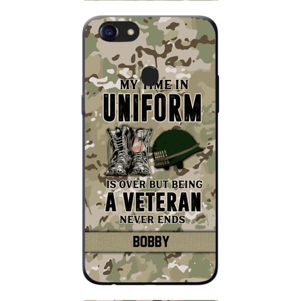 PERSONALIZED MY TIME IN UNIFORM IS OVER BUT BEING A VETERAN NEVER ENDS PHONECASE TNTN2110