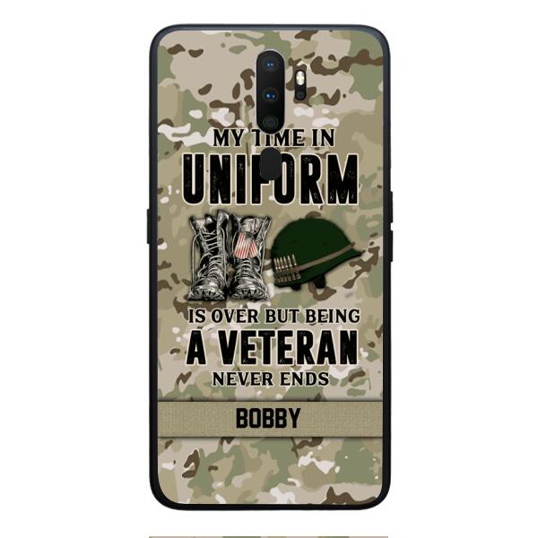PERSONALIZED MY TIME IN UNIFORM IS OVER BUT BEING A VETERAN NEVER ENDS PHONECASE TNTN2110