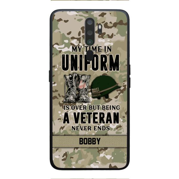 PERSONALIZED MY TIME IN UNIFORM IS OVER BUT BEING A VETERAN NEVER ENDS PHONECASE TNTN2110