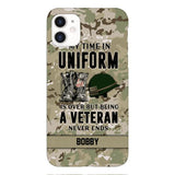 PERSONALIZED MY TIME IN UNIFORM IS OVER BUT BEING A VETERAN NEVER ENDS PHONECASE TNTN2110