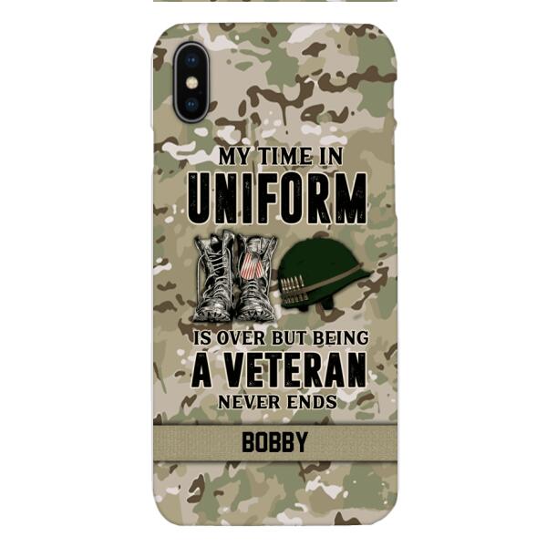 PERSONALIZED MY TIME IN UNIFORM IS OVER BUT BEING A VETERAN NEVER ENDS PHONECASE TNTN2110