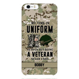 PERSONALIZED MY TIME IN UNIFORM IS OVER BUT BEING A VETERAN NEVER ENDS PHONECASE TNTN2110