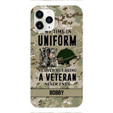 PERSONALIZED MY TIME IN UNIFORM IS OVER BUT BEING A VETERAN NEVER ENDS PHONECASE TNTN2110