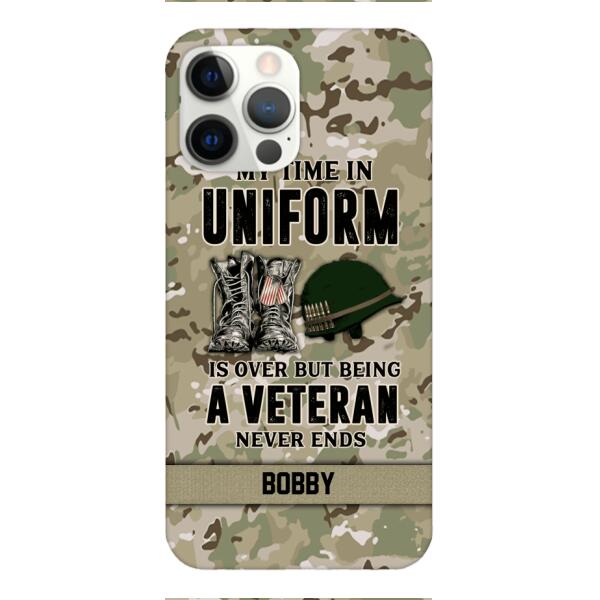 PERSONALIZED MY TIME IN UNIFORM IS OVER BUT BEING A VETERAN NEVER ENDS PHONECASE TNTN2110