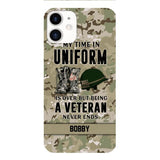 PERSONALIZED MY TIME IN UNIFORM IS OVER BUT BEING A VETERAN NEVER ENDS PHONECASE TNTN2110