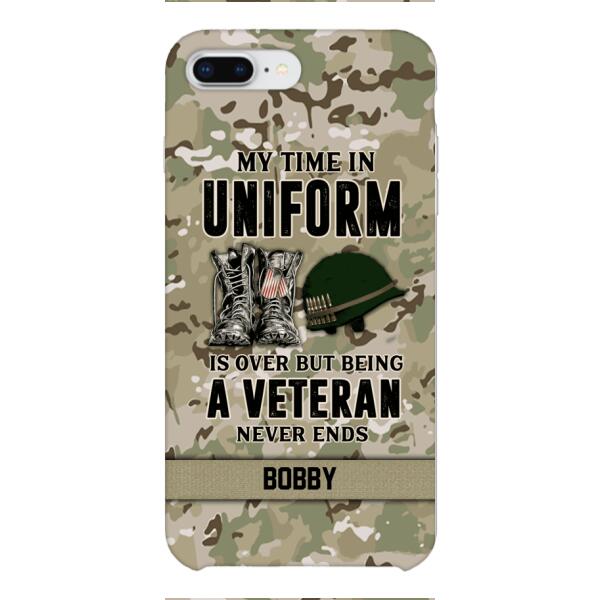 PERSONALIZED MY TIME IN UNIFORM IS OVER BUT BEING A VETERAN NEVER ENDS PHONECASE TNTN2110