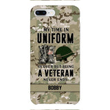 PERSONALIZED MY TIME IN UNIFORM IS OVER BUT BEING A VETERAN NEVER ENDS PHONECASE TNTN2110
