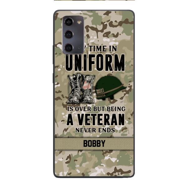 PERSONALIZED MY TIME IN UNIFORM IS OVER BUT BEING A VETERAN NEVER ENDS PHONECASE TNTN2110
