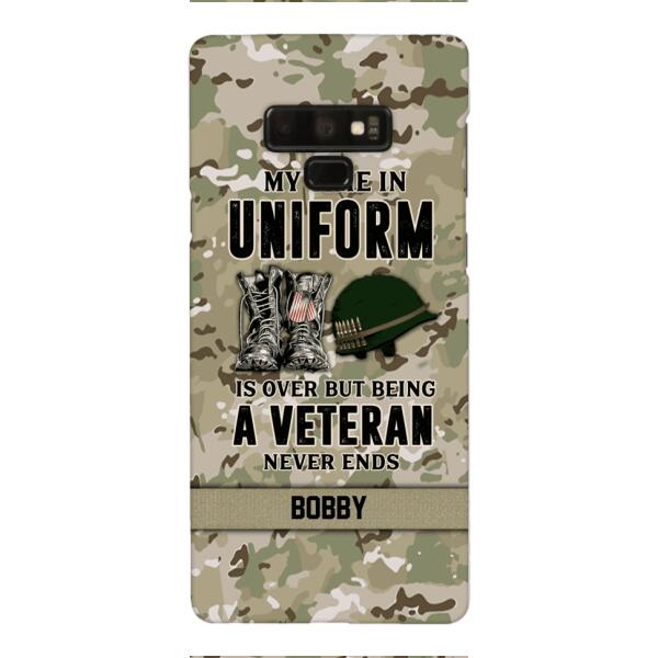PERSONALIZED MY TIME IN UNIFORM IS OVER BUT BEING A VETERAN NEVER ENDS PHONECASE TNTN2110