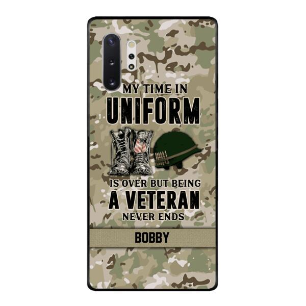 PERSONALIZED MY TIME IN UNIFORM IS OVER BUT BEING A VETERAN NEVER ENDS PHONECASE TNTN2110