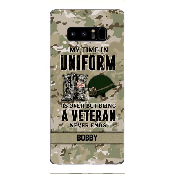 PERSONALIZED MY TIME IN UNIFORM IS OVER BUT BEING A VETERAN NEVER ENDS PHONECASE TNTN2110