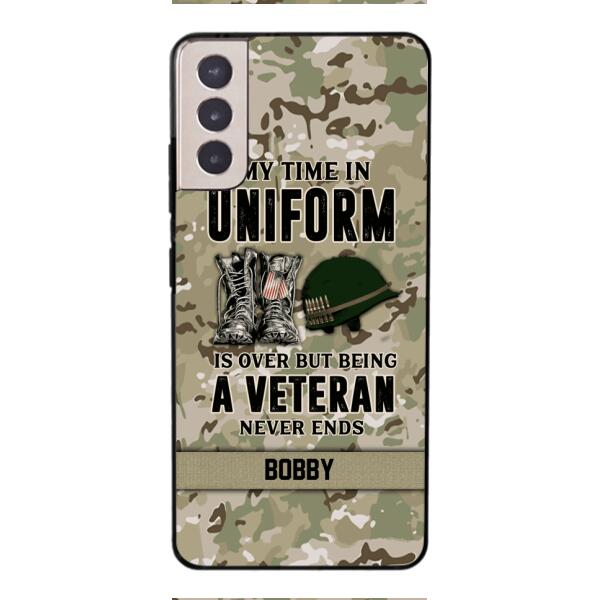 PERSONALIZED MY TIME IN UNIFORM IS OVER BUT BEING A VETERAN NEVER ENDS PHONECASE TNTN2110