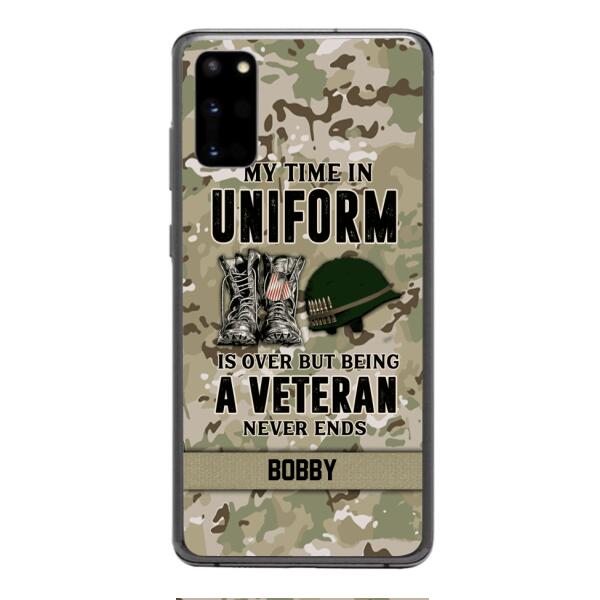PERSONALIZED MY TIME IN UNIFORM IS OVER BUT BEING A VETERAN NEVER ENDS PHONECASE TNTN2110