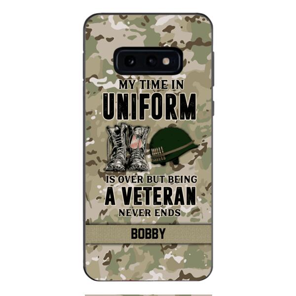 PERSONALIZED MY TIME IN UNIFORM IS OVER BUT BEING A VETERAN NEVER ENDS PHONECASE TNTN2110