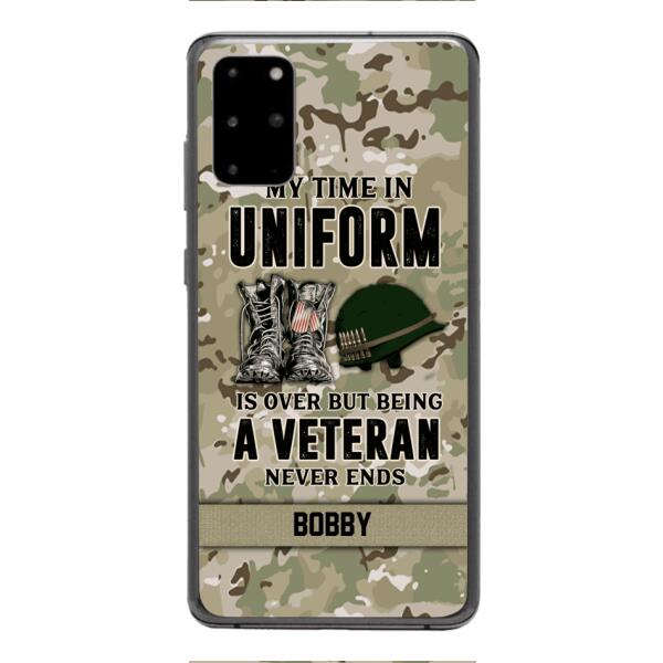 PERSONALIZED MY TIME IN UNIFORM IS OVER BUT BEING A VETERAN NEVER ENDS PHONECASE TNTN2110