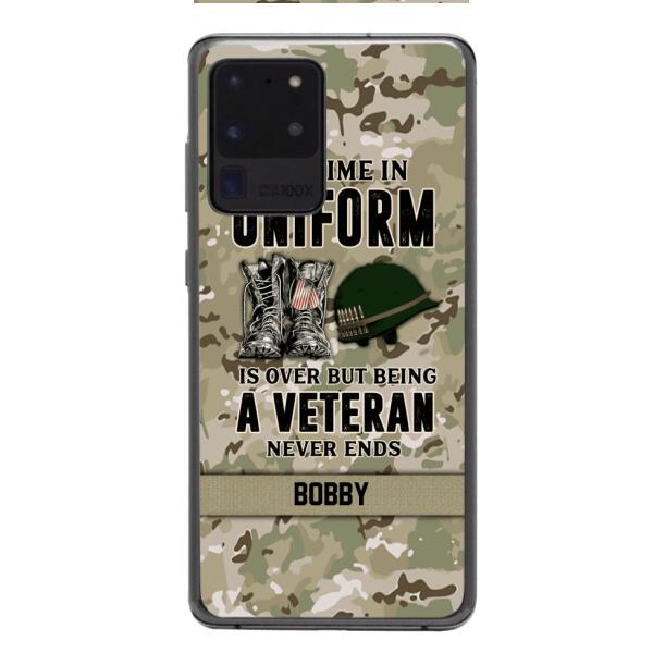 PERSONALIZED MY TIME IN UNIFORM IS OVER BUT BEING A VETERAN NEVER ENDS PHONECASE TNTN2110