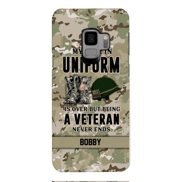 PERSONALIZED MY TIME IN UNIFORM IS OVER BUT BEING A VETERAN NEVER ENDS PHONECASE TNTN2110